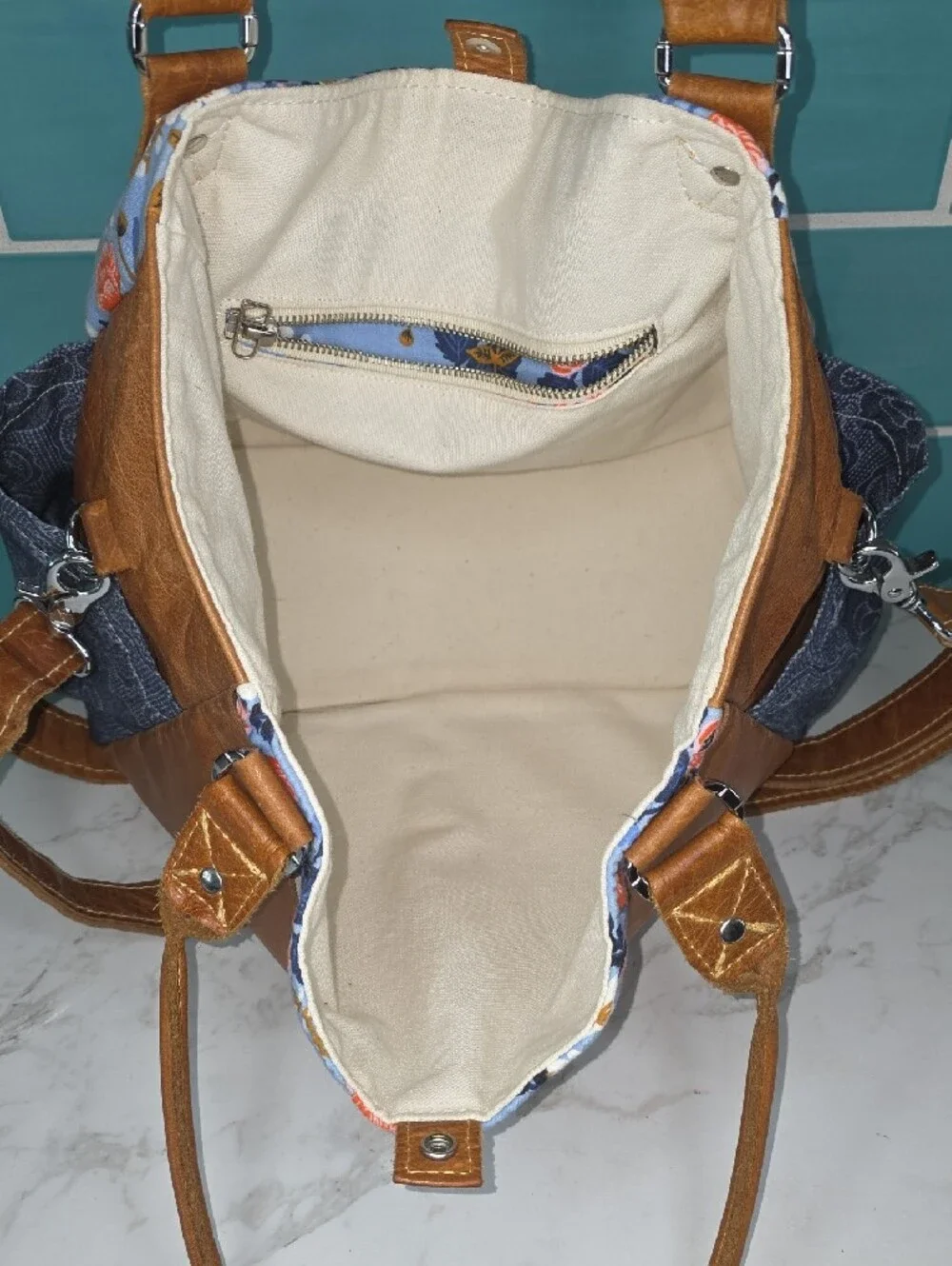 Shoulder/Crossbody Bag with Floral Accent